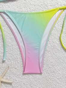 Swim Mod 刺绣夏季新款挂脖吊带女士泳衣渐变花卉串珠三角比基尼套装，沙滩度假泳装 - 彩色 - 查看 5