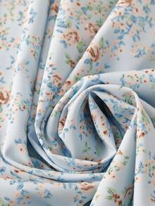 SHEIN LUNE 大码女式碎花假日休闲长款吊带连衣裙，适合新年穿着，女士夏季连衣裙，飘逸碎花连衣裙，春季连衣裙，青少年连衣裙，女士长款休闲连衣裙 - 淺藍色 - 查看 5