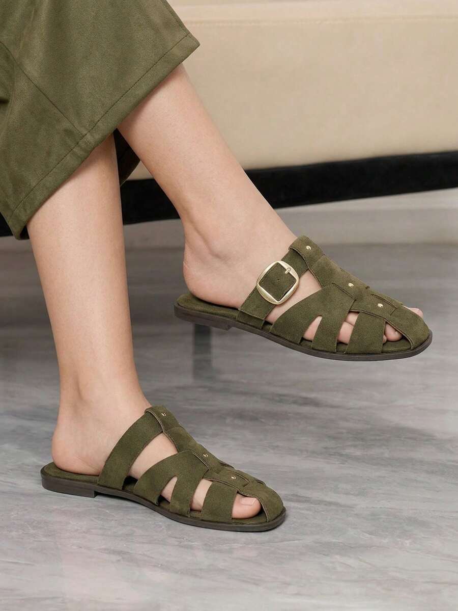 Sleekvia Women's Comfortable Flat Non-Slip Metal Outdoor Flip Flops Summer - Dark Green - View 1