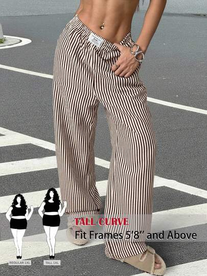 SHEIN Tall CURVE CURVE New Plus Size Women's Tall Girls Striped Casual Versatile Wide Leg Pants For Daily Wear For Daily Wear For Daily Wear,High-Waisted Makes You Look Slimmer And Your Legs Longer, Tall Women Pants,Suitable For Tall Women.High-Waisted Makes You Look Slimmer And Your Legs Longer, Suitable For Tall Women.Old Money Style,Suitable For All Seasons And Occasion,Suitable For Tall Girls& Women, Summer Wide-Leg Pants Pants Summer Summer Wide-Leg Pants Pants Summer Outfits Summer Holiday Outfits Long Summer Pants For Women Spring Outfit ,Wide-Leg Pants,Office Pants,Elegant Pants,Casual Pants, High-Waisted Slimming Wide-Leg Pants For Summer,Elegant Women's Ceremony Pants ,Elegant Pants For Party,Elegant Pants For Ladies,Elegant Long Pants, Vacation Outfits Women,Holiday Outfits For Women,Summer Holiday Outfits,Summer Vacation Outfits,Casual Pants For Women ,Sexy Pants For Women Carnival Women Look 2026 Carnival Costume Women