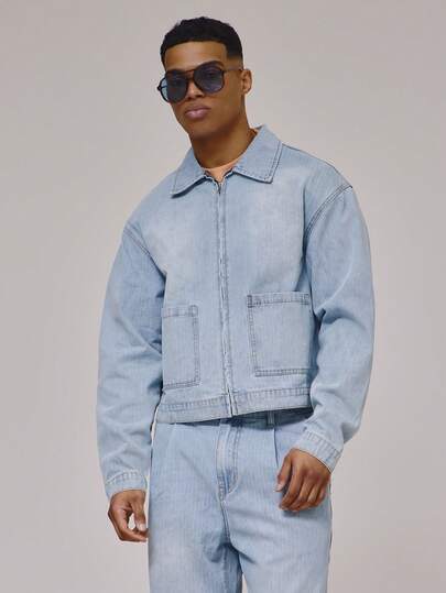 Musero Washed Slight Crop Oversized Boxy Fit Zip Through Double Front Pocket Detailing Co Ord Only Denim Jacket Spring Summer Essentials Holiday Beach