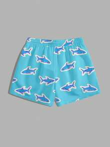 Manfinity RSRT Shorts de playa para hombres con estampado de tiburón y forro de seda de leche - Azul - Ver 5