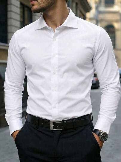 Men's Solid Color Business Casual Long Sleeve Shirt