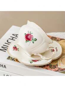 This Nordic-Style Yellow Embossed Vintage Ceramic Cup And Saucer Set Features An Asymmetric, Exquisite American Latte Art Design, Perfect For Afternoon Tea. Ideal For Family Use, Birthday Gifts, And Holiday Greetings. - Multicolor - View 4