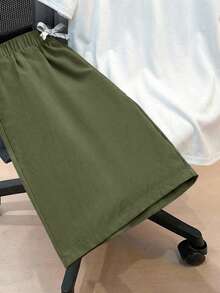 SHEIN 2pcs Set Teen Boy's Tropical Print Tee & Drawstring Waist Shorts;Spring Wear; Teen Boys' Clothing; Kids' Jackets, Spring Back To School - Army Green - View 3