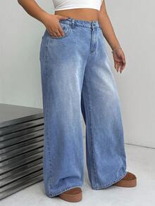 Dripcurv Plus-Size Women's Light Blue Casual Streetwear Jeans, Suitable For All Seasons, Perfect For New Year's And Christmas. Holiday Summer - Medium Wash - View 6