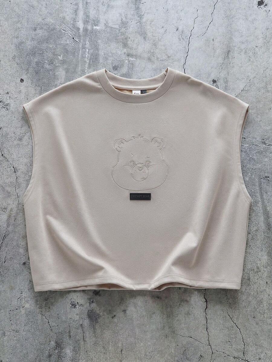 SHEIN X Care Bears Camiseta de tirantes casual de hombre con bordado de dibujos animados, para verano - Albaricoque - Ver 1