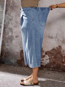 EMERY ROSE EMERY ROSE Plus Size Pleated Pocket Casual Straight Loose Fit Summer Jeans - Light Wash - View 3
