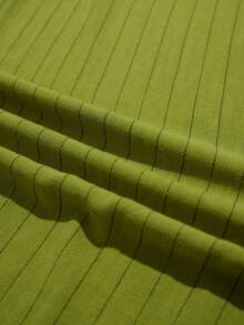 Aveloria Modichic 2pcs Set: Linen Striped Casual Vest Top & Loose Wide Leg Pants, Commuting Versatile - Green - View 7