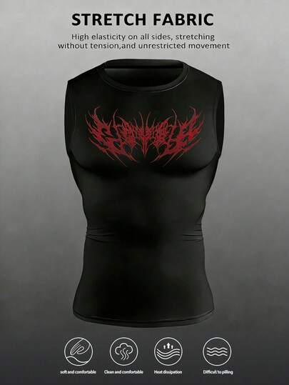 Manfinity Sport Corelite Camiseta de tirantes casual y deportiva con estampado gótico para hombres