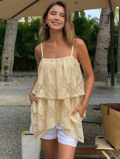 Livesso Women's Summer Casual Vacation Style Lace Loose Camisole