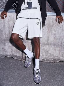 EVRINFINITE 2 piezas Shorts holgados para hombre con cordón en la cintura e impresión de letras - Blanco - Ver 7