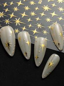 1 Pieza Pegatinas de Uñas Doradas, Decoración de Arte de Uñas 3D Estrella Cruz Y2K, Encantos de Uñas de Metal con Estampado de Lámina Dorada Calcomanías Autoadhesivas para Uñas Acrílicas DIY Regalo - Dorado - Ver 5