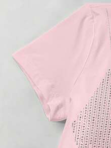 Resyla 女士上衣，钻石压纹，星空亮片高腰修身短款时尚粉色圆领短袖性感T恤，2026夏季新款女式T恤，女友闺蜜送的礼物 - 淺粉色 - 查看 4