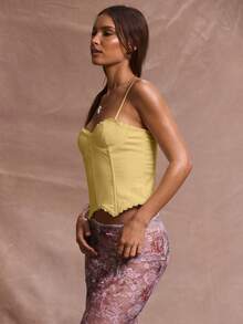 MUSERA Áo corset có gọng, viền ren dệt, kiểu áo hai dây, thích hợp cho kỳ nghỉ, du lịch, bãi biển, thanh lịch, lãng mạn, lễ hội, Ibiza, tiệc tùng, mùa xuân hè. - Màu vàng ngỗng - Xem 3