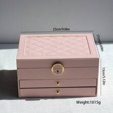 1 pieza Caja de almacenamiento de joyas de gran capacidad, Caja de almacenamiento de joyas portátil, Tocador con cajón Caja de almacenamiento de joyas, Caja de joyas de cuero como regalo, Contenedor de almacenamiento y exhibición exquisito, Vuelta al colegio, Decoración de sala de maquillaje, Bolsa de maquillaje, Artículo de viaje esencial - Multicolor - Ver 11