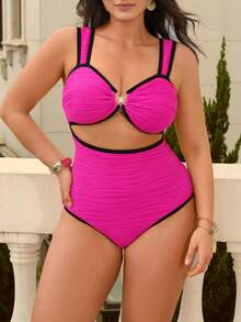 Swim Chiccia Maillot de bain une pièce grande taille avec bordure contrastée et détails ajourés - Multicolore - Voir 4