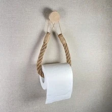 1PC/2pcs Wall-Mounted Jute Rope Toilet Paper Holder, No Drill Required; Bathroom Jute Rope Tissue Roll Dispenser, Kitchen Wall-Mounted Paper Towel Rack With Hooks, Suitable For Roll Replacement - Modern Home Decoration Bathroom Accessories - Brown - View 2