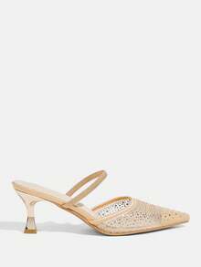 CUCCOO TILAWA Giày nữ, giày thời trang nữ, giày mũi nhọn đính đá, giày màu sâm panh phối lưới, giày dự tiệc, giày tối, giày cao gót gợi cảm, giày đế thấp, giày bít mũi. - Rượu sâm banh - Xem 2