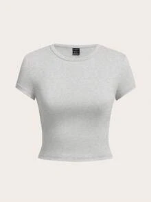 SHEIN Tall CURVE 大码女式纯色圆领短袖休闲百搭T恤 - 彩色 - 查看 8