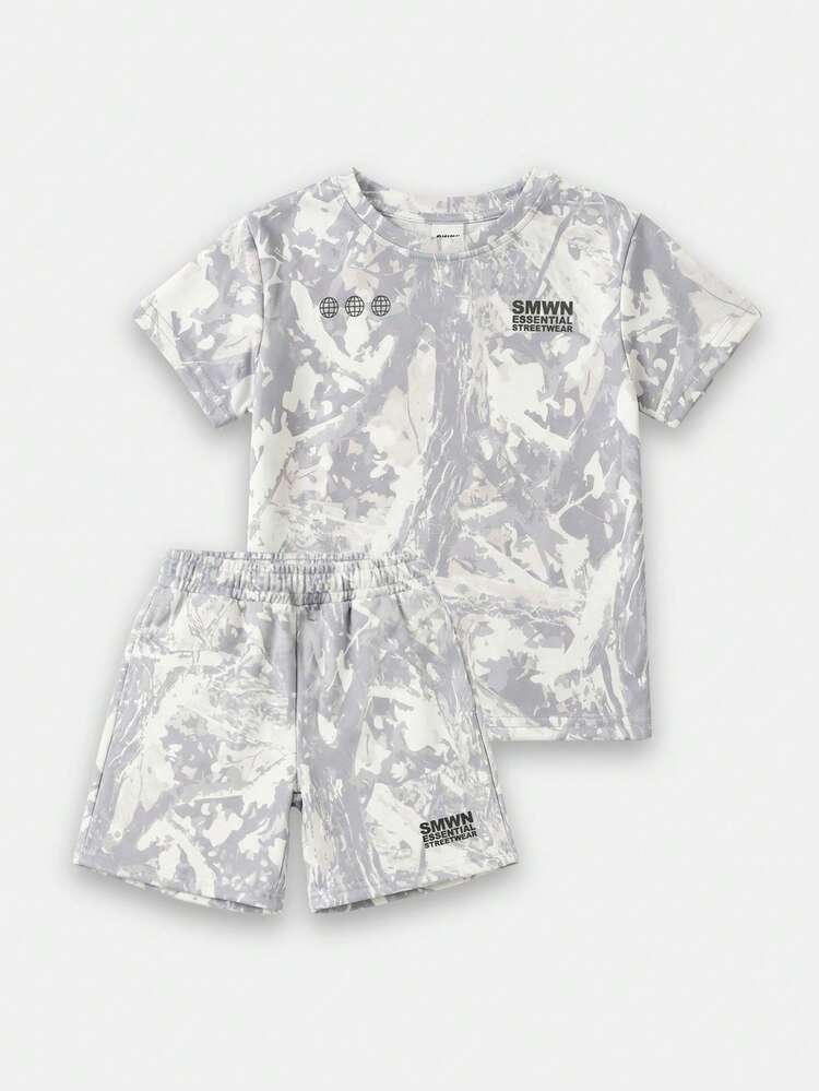 Marble Camouflage T-Shirt And Shorts Set