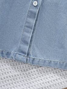 SHEIN Genkimix Kids 女童夏季休閒愛心刺繡泡泡袖牛仔洋裝 - 淺色水洗藍 - 查看 7
