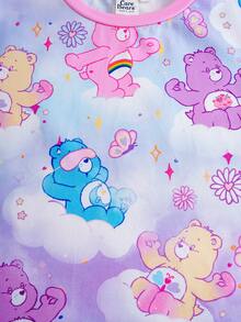SHEIN X Care Bears Set de 2 piezas de pijama para niñas pequeñas de estilo lindo, conjunto de pantalones cortos de manga corta y cuello redondo, ropa cómoda para estar en casa, colaboración con Carebear - Multicolor - Ver 7