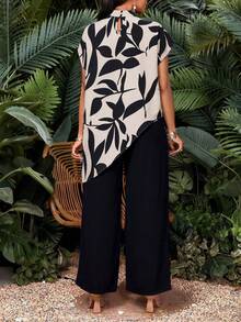 SHEIN Lady Bộ đồ nữ 2 món: Áo cổ đứng vạt lệch và quần dài kiểu dáng thường ngày. - Nhiều màu - Xem 2