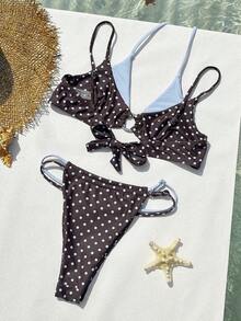 Swim Mod 2026春夏波点印花吊带露背性感比基尼两件套泳衣套装（女款） - 彩色 - 查看 2