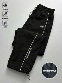 Sport MetroGents Quần nỉ nam dáng rộng, in chữ, có dây rút ở eo. - màu đen - Xem 3