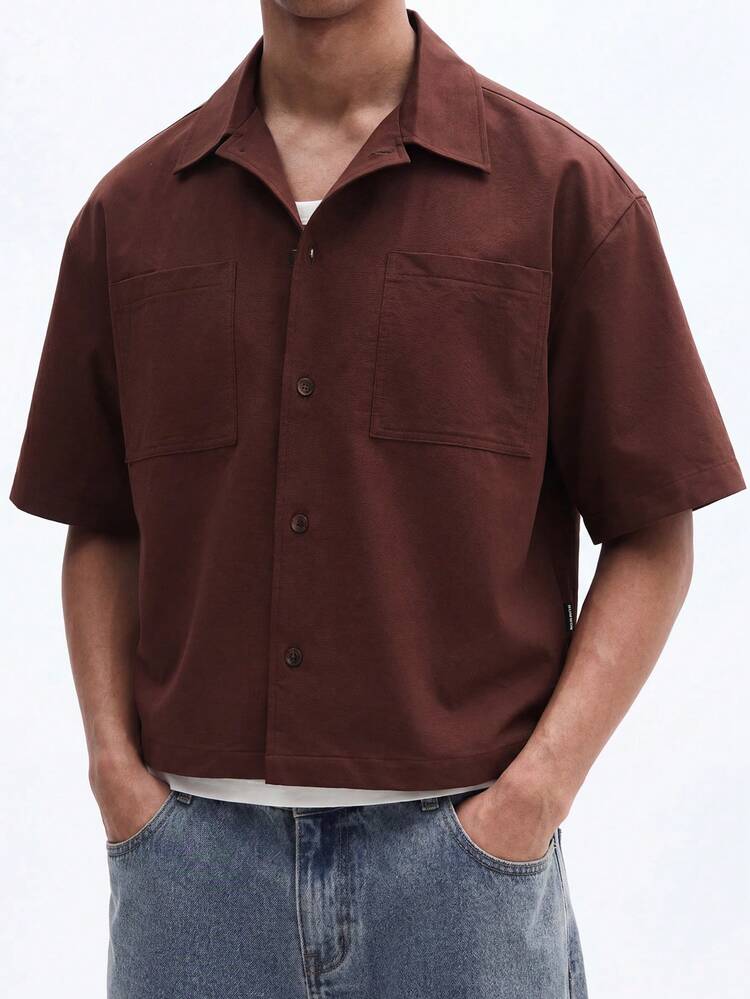 Brown Short Sleeve Button Shirt