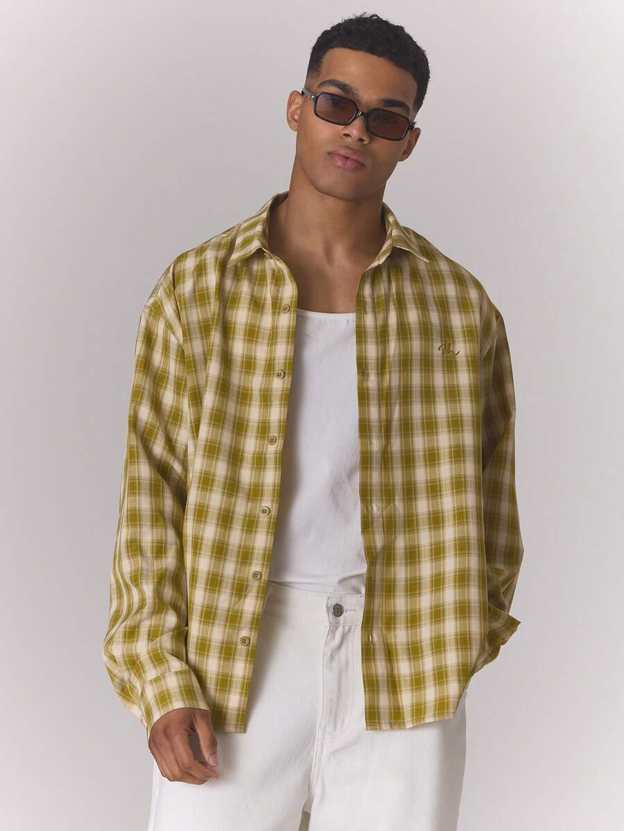 Musero 超大款纽扣水洗长袖衬衫，春夏必备单品 - 黃色 - 查看 1