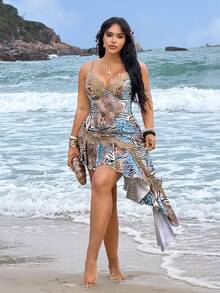 Rustia Robe moulante à imprimé léopard bleu avec franges et dentelle, tenue de vacances pour le printemps et l'été, grande taille - Bleu azur - Voir 6