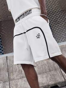 EVRINFINITE 2 piezas Shorts holgados para hombre con cordón en la cintura e impresión de letras - Blanco - Ver 6