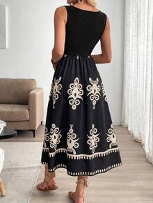 Breezaya Women's Vacation Style Printed Patchwork Sleeveless Bodycon Dress - Black - View 2