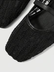 Sleekvia Ladies Fashion Elegant Lace Mesh Comfortable Square Toe Flat Sole Shoes - Black - View 5