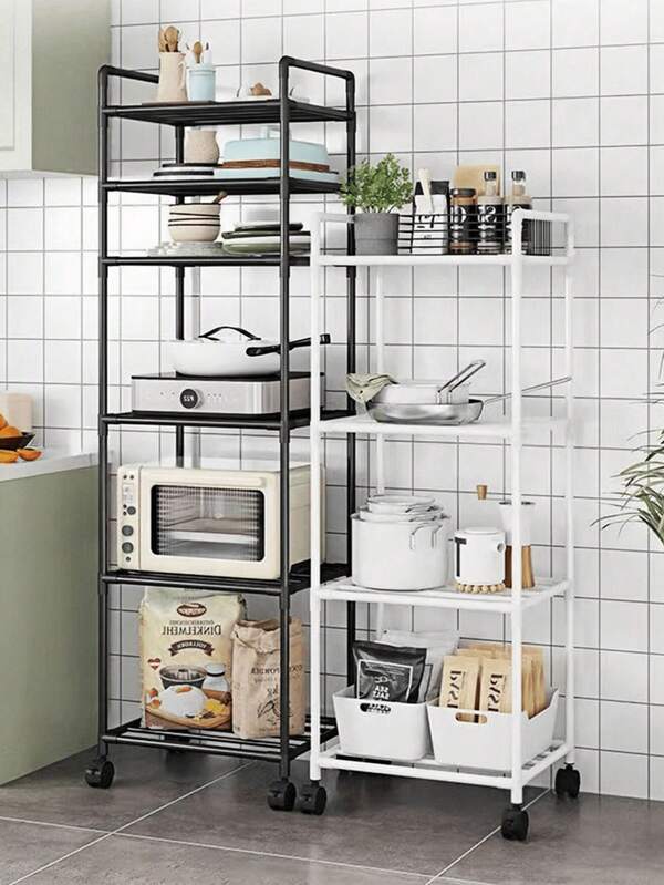 1-Piece Space-Saving Tall Metal Shelf, Kitchen Shelf, Wardrobe Storage, Storage Box, Bathroom Shelf, Shower Rack, Floor-Standing Multi-Layer Bathroom Storage Shelf, Bookshelf, Storage Rack, Movable, Easy To Assemble, Suitable For Bathroom, Kitchen, Office, Study, Living Room, Holiday Gift.