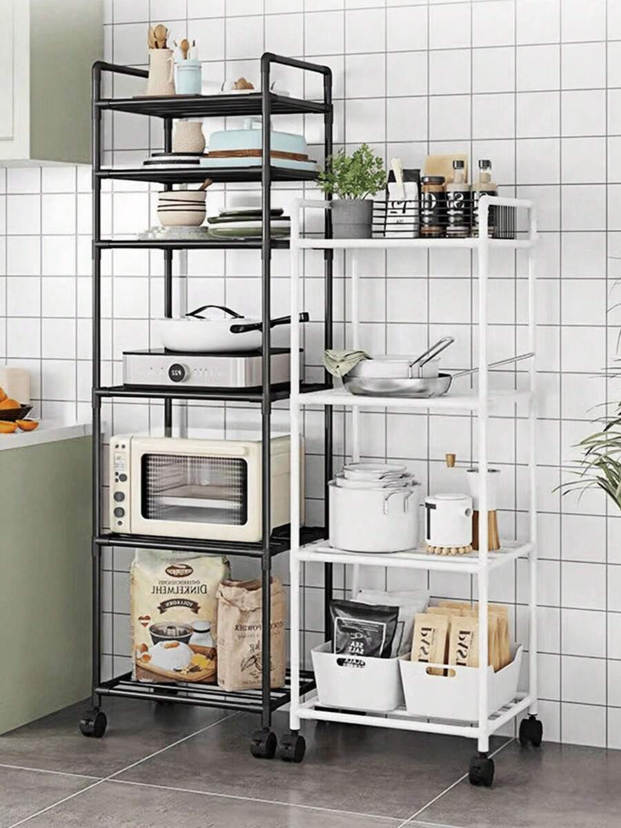 1-Piece Space-Saving Tall Metal Shelf, Kitchen Shelf, Wardrobe Storage, Storage Box, Bathroom Shelf, Shower Rack, Floor-Standing Multi-Layer Bathroom Storage Shelf, Bookshelf, Storage Rack, Movable, Easy To Assemble, Suitable For Bathroom, Kitchen, Office, Study, Living Room, Holiday Gift. - Multicolor - View 1