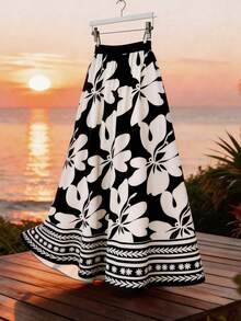 GlowEve CURVE 大码女式印花A字半身裙，简约优雅的办公休闲连衣裙 - 黑色 - 查看 5