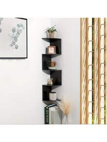 1pc Black/White 5-Tier Corner Shelf, Wall-Mounted Triangular Storage Rack, Corner Shelf, Tiered Bookshelf, Kitchen Storage, Multi-Layer Corner Rack - Multicolor - View 1