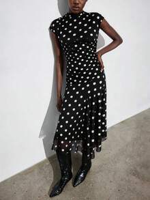 Vestido midi con volantes de escote en V sin mangas con estampado bohemio MAIJA - Negro - Ver 3