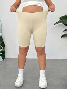 SHEIN EZwear Khaki Plus Size Skinny Shorts - Khaki - View 4