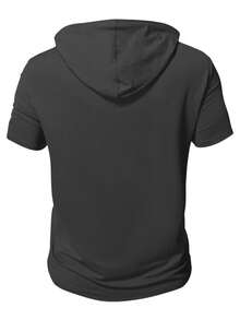 Manfinity Homme Plus Size Men's Letter Graphic Drawstring Hooded Short Sleeve T-Shirt - Dark Grey - View 2
