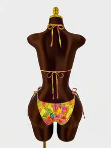 Zestiva Printed Floral Trim Design Sexy Bikini Set, Popular For Spring/Summer Golf White - Multicolor - View 3