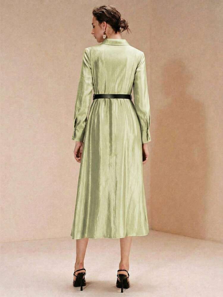 Arave Nuevo vestido de longitud media con cuello en V que afina la cintura para mujeres - Verde Pastel - Añade 4