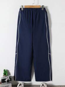 SHEIN Mirajuku 黑色休闲抽绳宽松直筒工装裤，适合青少年和夏季街头服饰 - 藍色 - 查看 2
