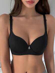 DAZY Minimalist Crystal Decor Underwire Bra Lingerie For Women - Black - View 2