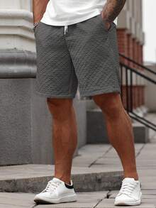 Manfinity Homme Pantalones cortos sueltos de hombre de unicolor con bolsillo con cordón y tela texturizada - Gris - Ver 4
