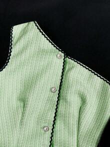 Blusa de jacquard con hombros oblicuos, nueva para vacaciones y citas de primavera/verano 2026 para mujer - Verde - Ver 4
