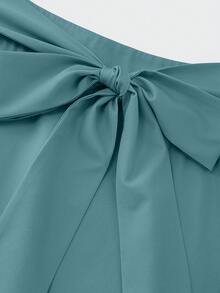 Franclia 女士高腰优雅百搭垂坠高端中国风山水印花系腰半身裙 - 藍色 - 查看 4